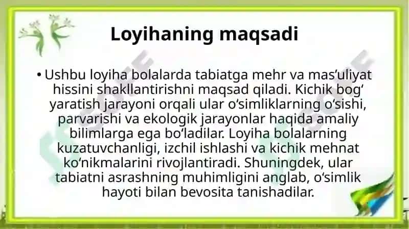 Mening kichik bo‘g‘im O‘simliklarni ekish, parvarishlash va kuzatish loyihasi 3
