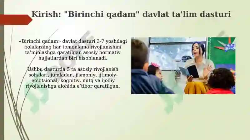 "Birinchi qadam" Davlat o'quv dasturi 3