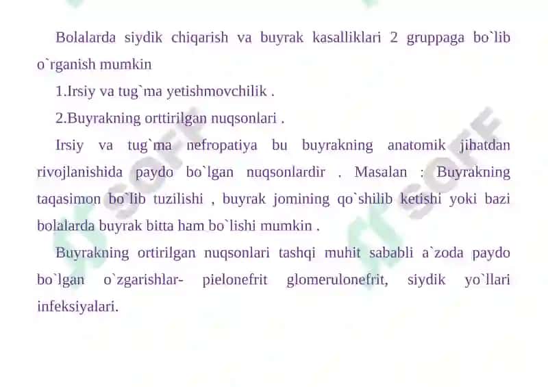 Bolalarda Buyrakning Tug'ma va Ortirilgan Kasalliklari 3