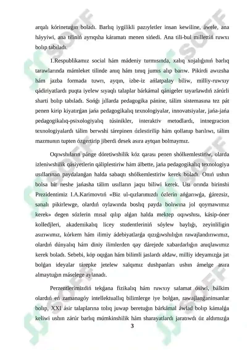 Álipbe dáwirinde oqıwshılardıń sóylewin ósiriw kurs jumısı 3