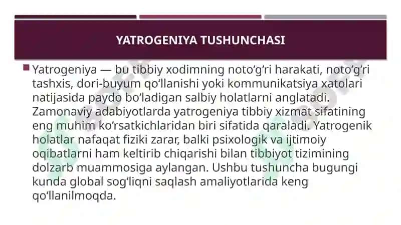 Hozirgi zamon tibbiyotida yatrogeniya muammolari. Yatrogeniyaning ahamiyati, dolzarbligi 3