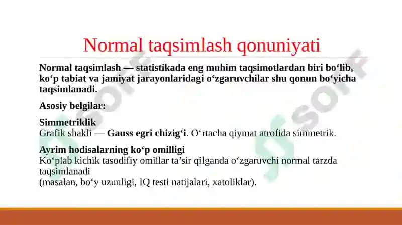 Normal taqsimlash qonuniyati. Psixologiyada norma tushunchasi 3