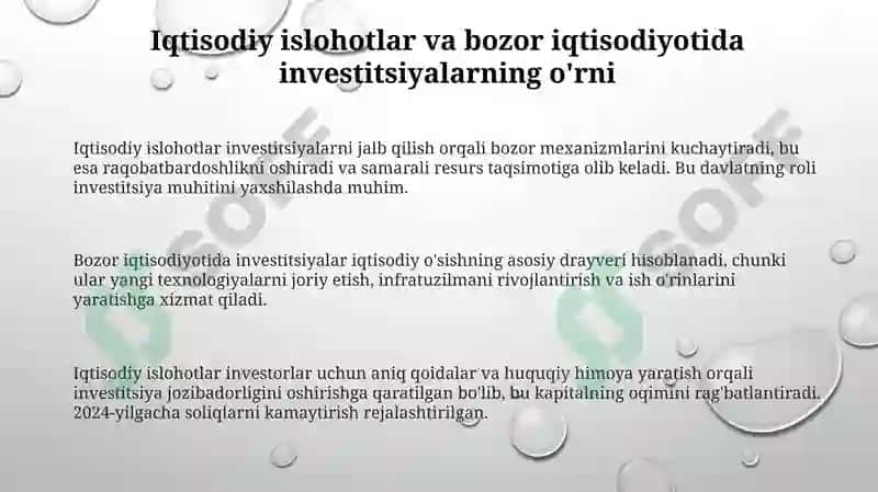 Iqtisodiy islohotlar va investitsiyalar: Bozor iqtisodiyotining asosi 3