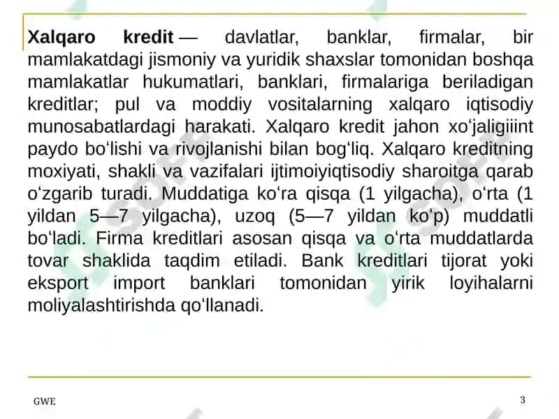 Xalqaro kredit munosabatlari 3