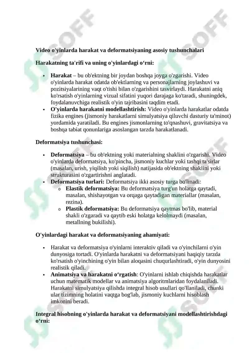 Video o'yinlarda harakat va obyektlar deformatsiyasida integral hisob tatbiqlari 3