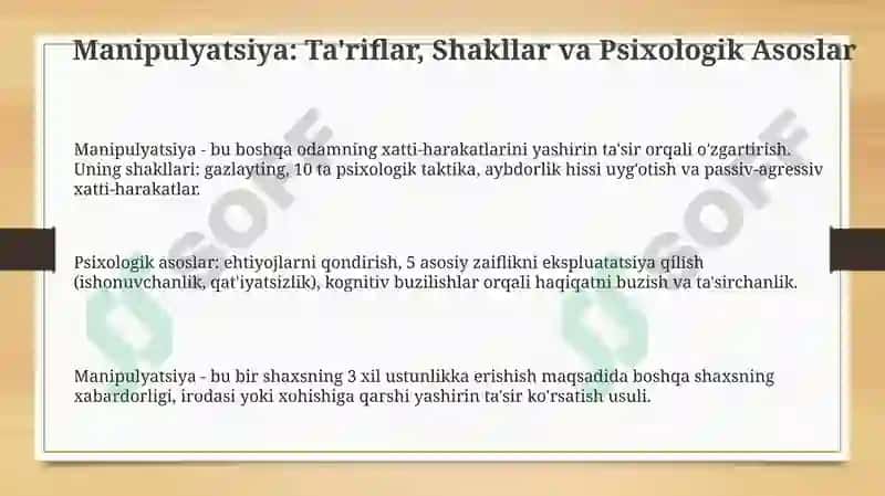 Manipulyatsiya: Ta'riflar, Shakllar va Psixologik Asoslar 3