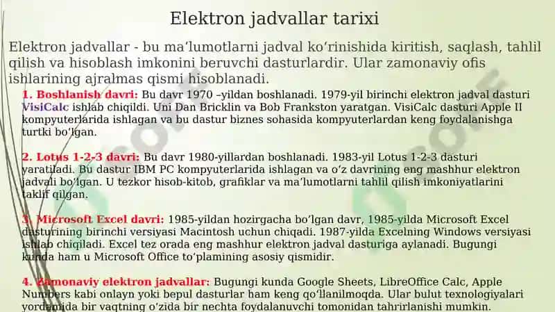 Elektron jadval yaratishning zamonaviy vositalari 3
