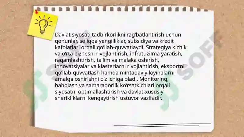 Davlat siyosati va strategiyasi tadbirkorlikni qo'llab-quvvatlash 3