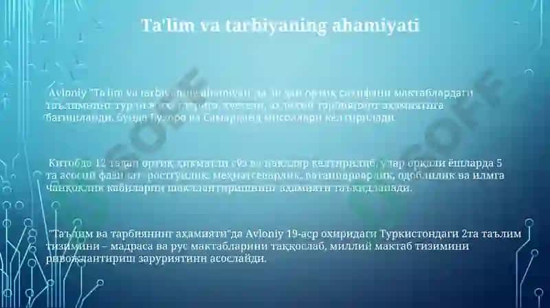 Avloniy "Ta'lim va Tarbiyaning Ahamiyati" 3