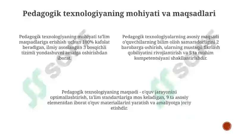 Pedagogik texnalogiyani shakillanishi va uning zamonaviy tuzilmasi 3