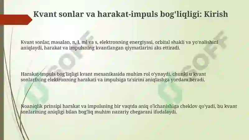 Kvant sonlari va harakat-impuls bog'lanishining impuls bilan fizik integratsiyasi 3