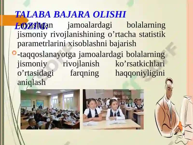 TASHKILLASHTIRILGAN BOLALAR JAMOALARIDA	BOLALAR VA O’SMIRLARNING JISMONIY RIVOJLANISHINI NAZORAT QILISH» 3