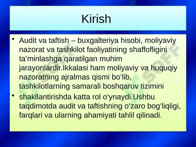 Audit va Taftish oʻzaro bogʻliqligi va farqlari 3
