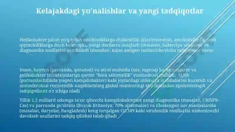 Kampilobakteriyalar, xelikobakteriyalar va ularning amaliyotdagi ahamiyati 3