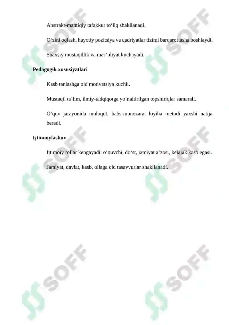 Maktab o‘quvchilari yosh davri xususiyatlariga tavsifnoma 3