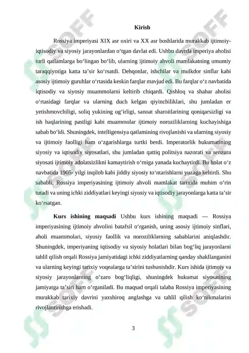 XX asr boshlarida Rossiya imperiyasining ijtimoiy iqtisodiy va siyosiy ahvoli 3