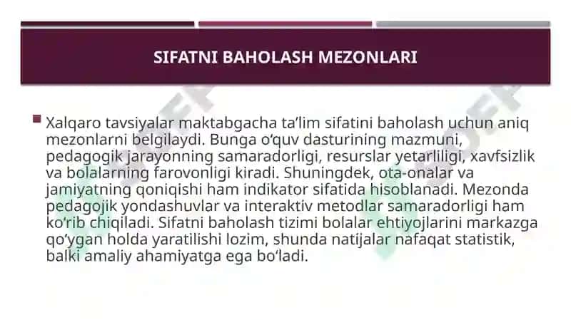 Maktabgacha ta’lim sifatini Baholash bo’yicha xalqaro tavsiyalar 3