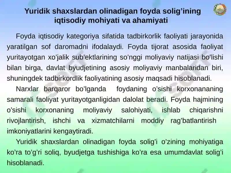 Yuridik shaxslardan olinadigan foyda solig'i 3
