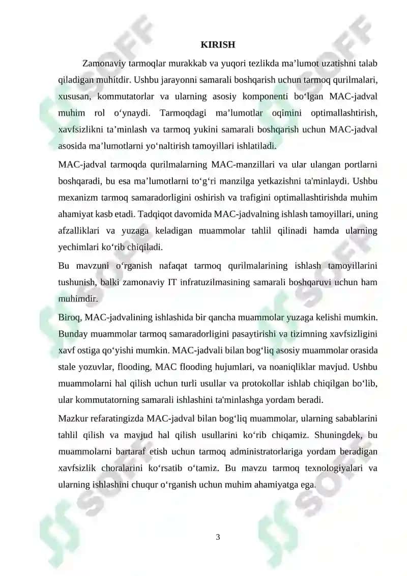 "Kanal pog‘onasining protokollari (Frame Relay, ATM, Ethernet). Kommutatorning funksional modeli, turlari va MAC-jadvalning ishlash tamoyillari" 3