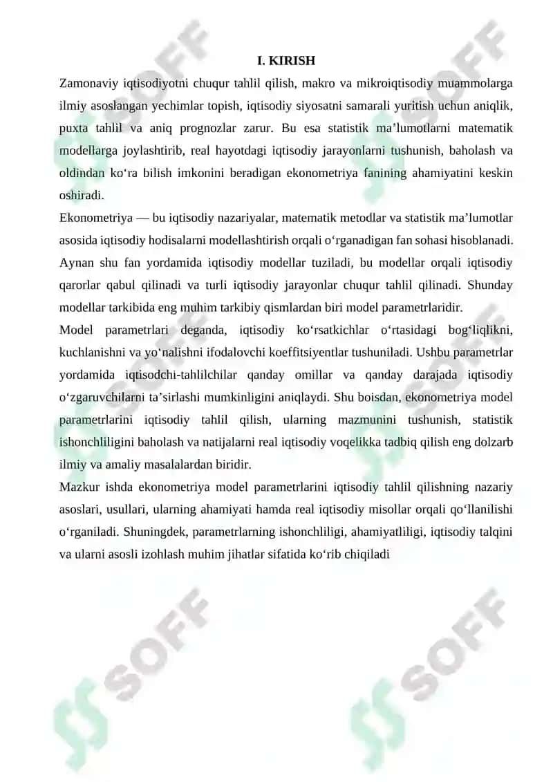 EKONOMETRIK MODEL PARAMETRLARINI IQTISODIY TAXLILINING MOXIYATI 3