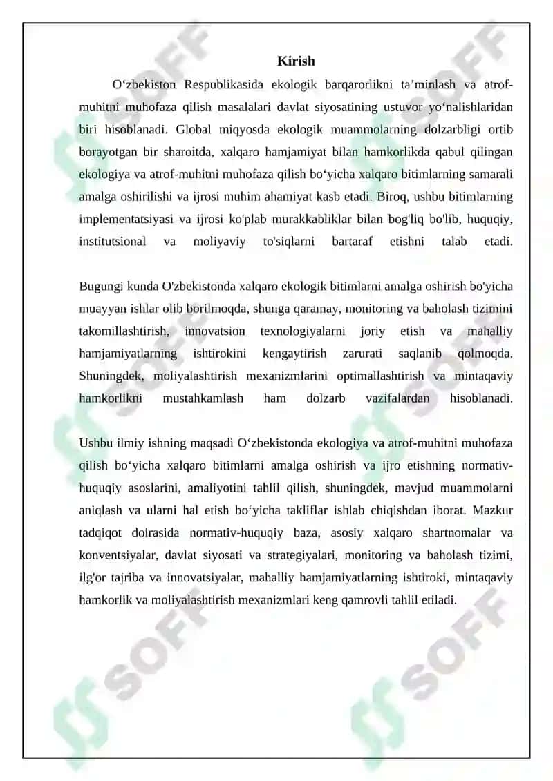 O'zbekistonda ekologiya va atrof-muhit muhofazasi oid xalqaro bitimlarni amal gilishi va bajarilishi 3