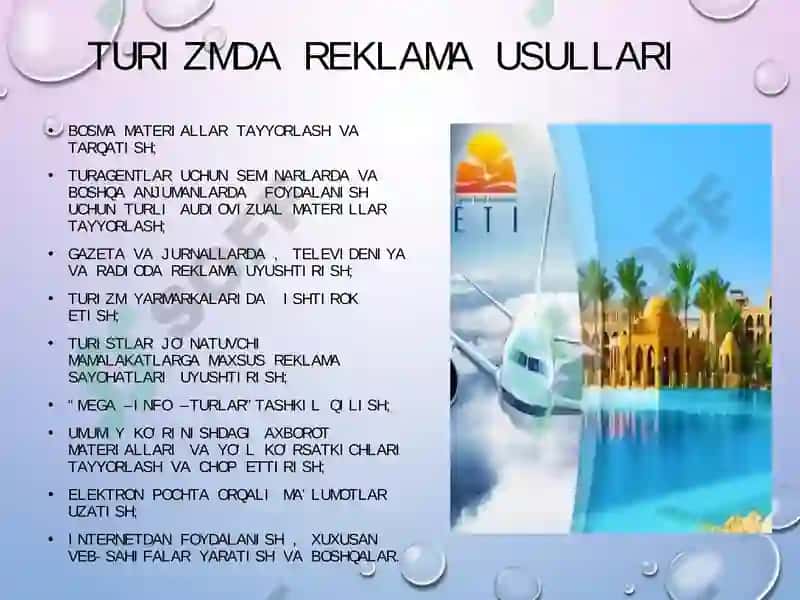 Turizm bozorida reklama faoliyatini tashkil etish xususuyatlari 3