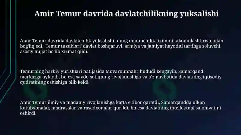 Amir Temurdavrida davlatchiliking yuksalishi 3