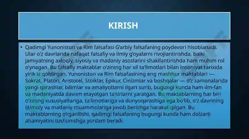 Qadimgi Yunoniston va Rim falsafiy maktablari taʼlimoti 3