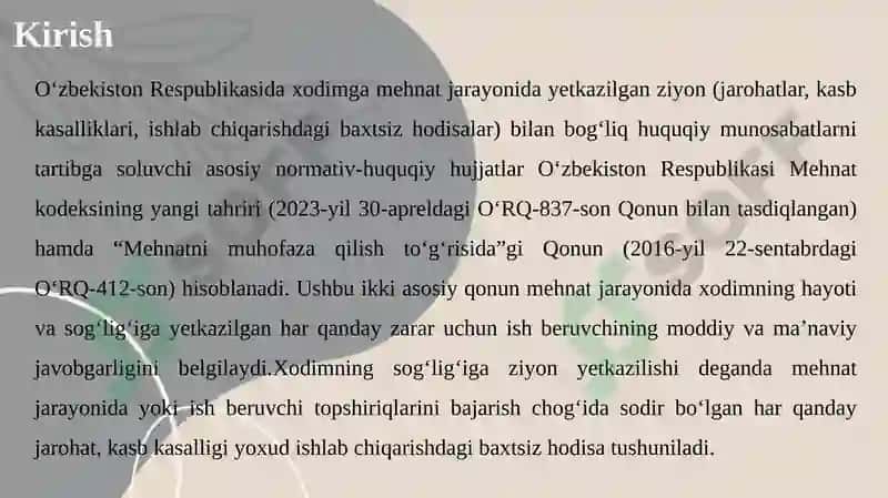 Xodimning Sog‘lig‘iga Ziyon Yetkazilganligi Munosabati 3