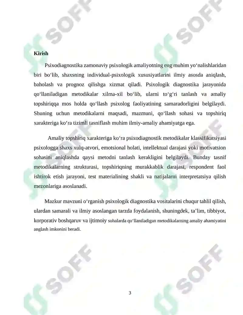 Amaliy topshiriq xarakteriga ko'ra psixodiagnostik metodikalar klassifikatsiyasi 3