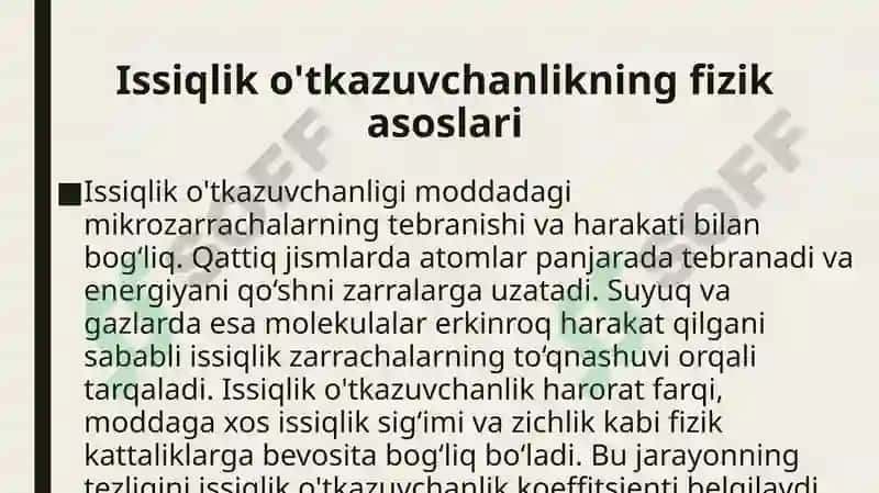 Issiqlik oʻtkazuvchanlik. Issiqlik oʻtkazuvchanlik turlari 3