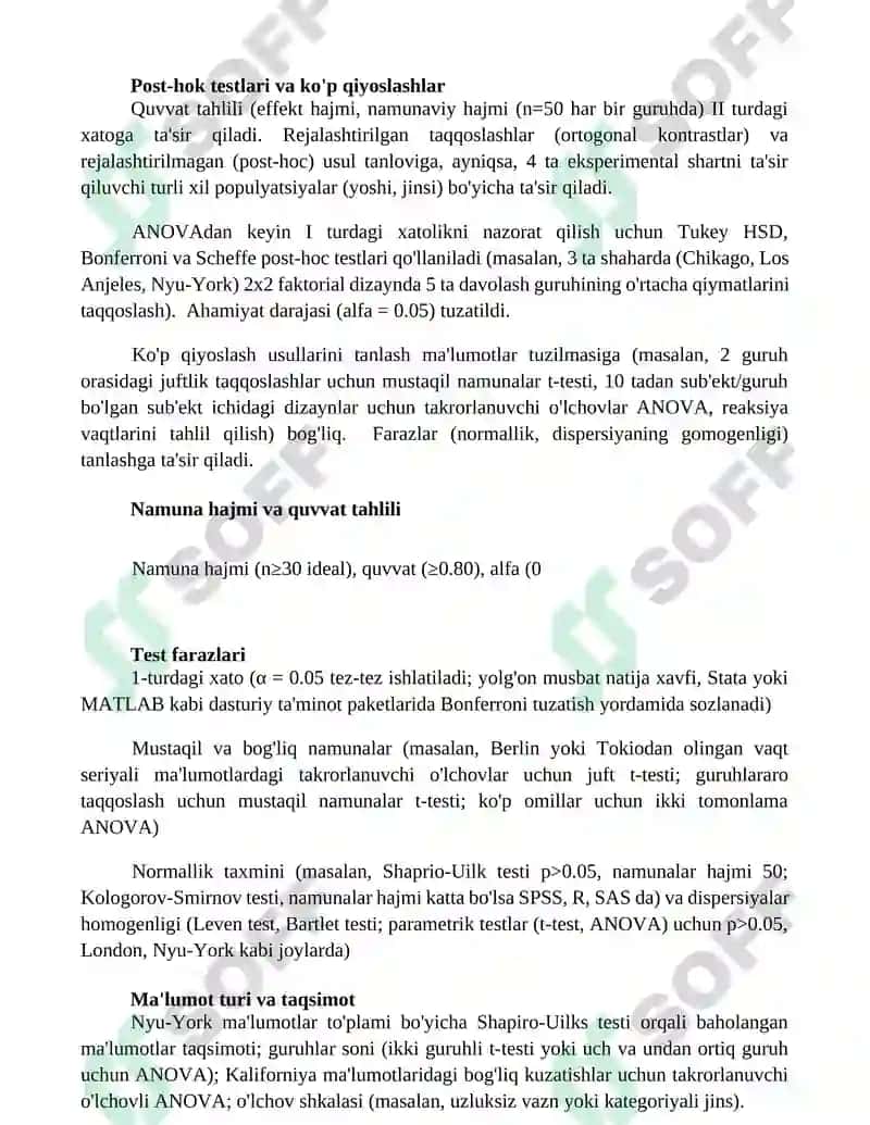 Maьlumotlarni statistik taqqoslash metodlarini tanlashning asosiy mezonlari 3