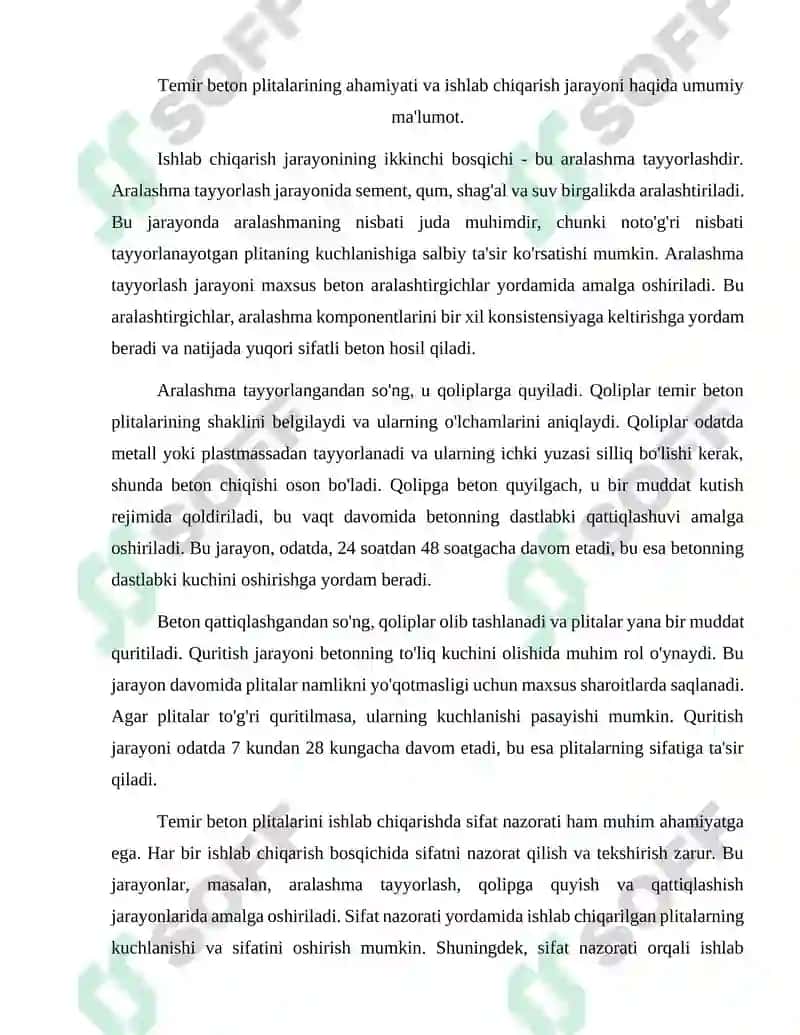 Temir beton plitasini ishlab chiqaruvchi beton yotqizgich loyihasi 3