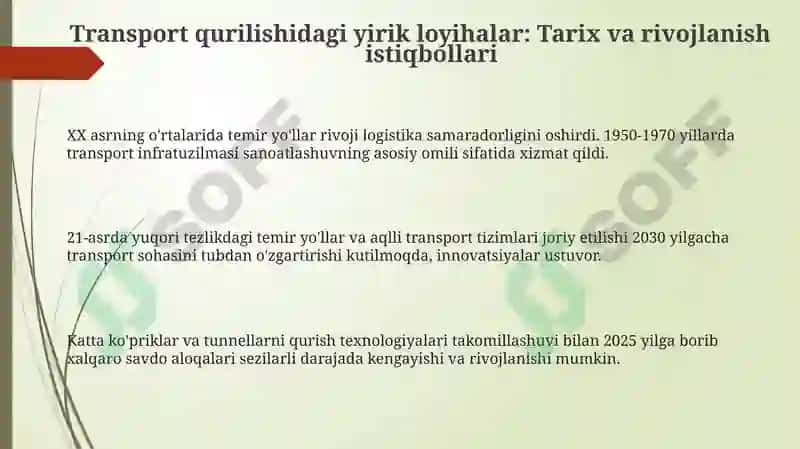Transport qurilishidagi yirik loyihalar: Tarix va rivojlanish istiqbollari 3