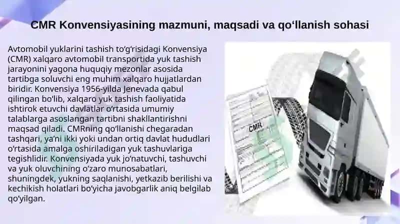 Avtomobil yuklarini tashish to‘g‘risidagi Konvensiya (CMR) 3