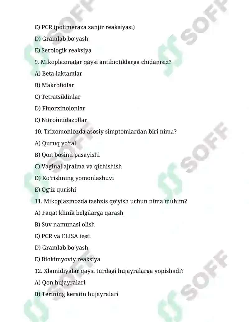 Xlamidioz, mikoplazmoz, trixomonioz qo’zg’atuvchilarining tavsifi va tashxisi. 3