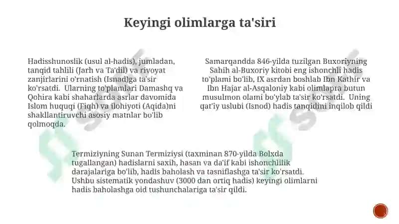 Imom Buxoriy va Imom Termiziyning hadis ilmiga qoʻshgan hisalari 3