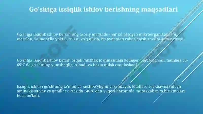 Go'shtlarga molqo'y va boshqatur uchun issiqlik ishlov berish 3