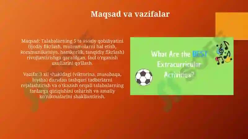 Darsdan tashqarimashg‘ulotlarnio‘tkazishsenariylaribilantanishish 3