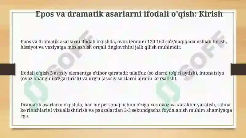 Epik va dramatik asarlarni ifodali o'qish 3