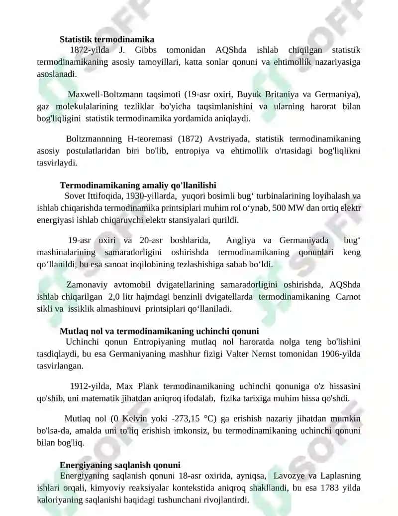 Termodinamika tarixi va bilimlar 3