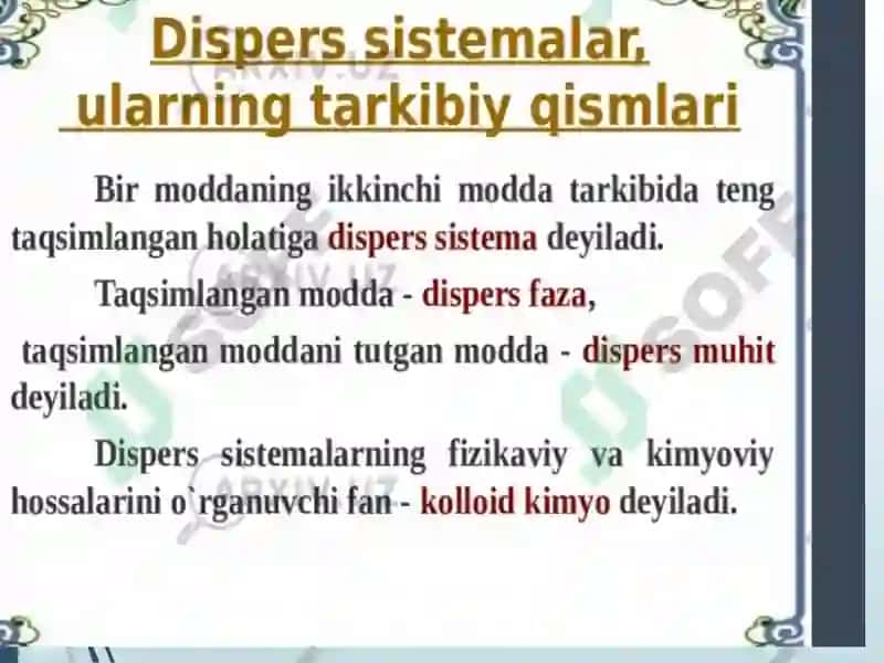 Dagʻal dispers sistemalarning xossalari va ularni tibbiyot va tibbiy proflaktika sohasida ishlatilishi 3