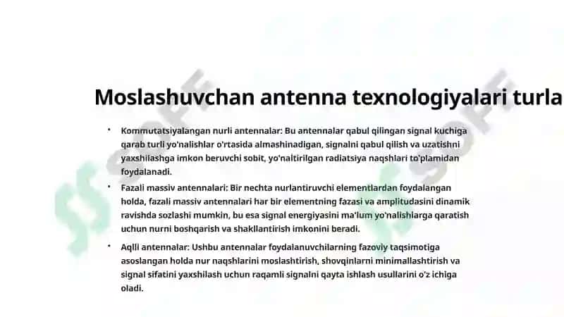 Simsiz aloqatizimlarida ishlatiladigan adaptiv antennalar texnologiyalari 3