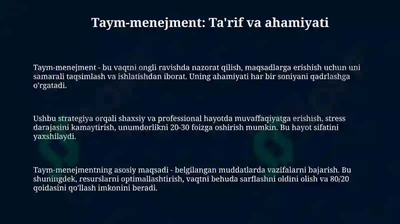 Taym-menejment: Ta'rif va ahamiyati 3