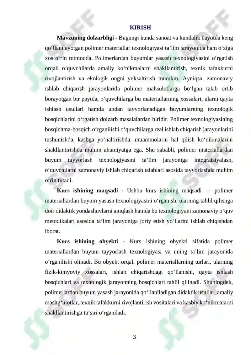 Polimer materiallardan buyum yasash texnologiyasi 3