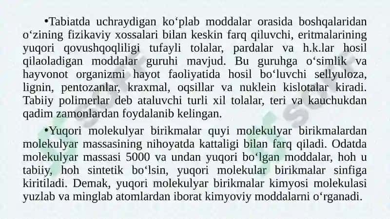 POLIMERLAR HAQIDA  ASOSIY TUSHUNCHALAR 3