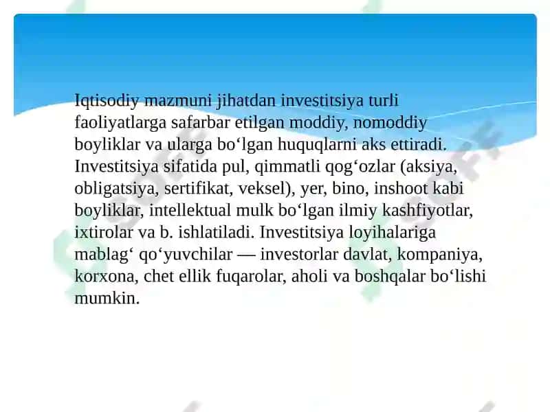 Investitsiyalar: iqtisodiy mazmuai, mohiyati va turlari 3