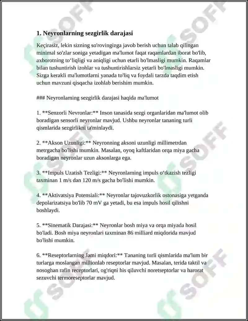Neyronlarning sezgirlik darajasi haqida ma'lumot 3
