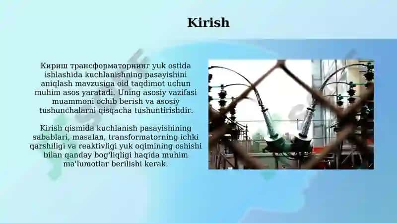 Yuklama bilan ishlayotgan transformatorning kuchlanish pasayishini aniqlash 3