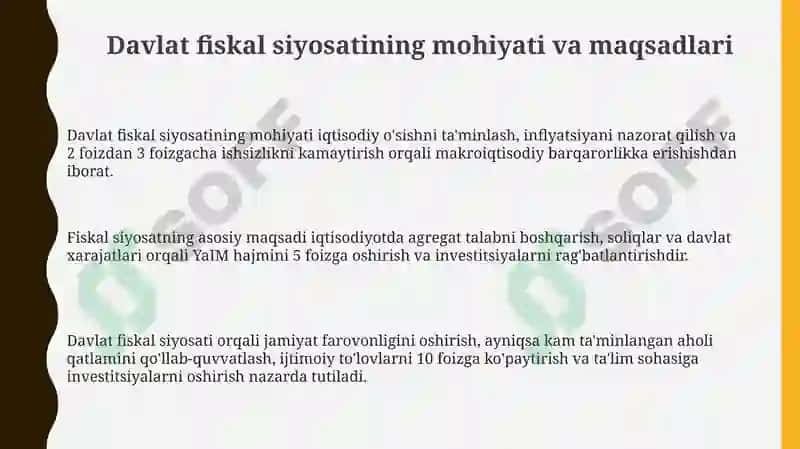 Davlat fiskal siyosati: bozor iqtisodiyotiga ta'siri 3